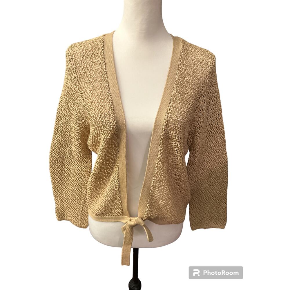 Jones New York Front Tie Cardigan Sweater Gold Large